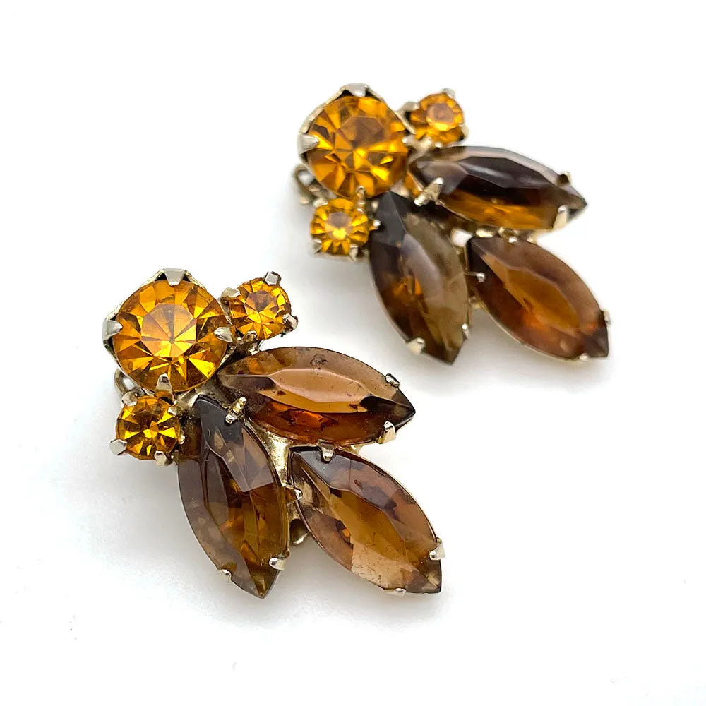 【USA輸入】ヴィンテージ アンバー オレンジ ビジュー イヤリング/Vintage Amber Orange Bijou Clip On Earrings