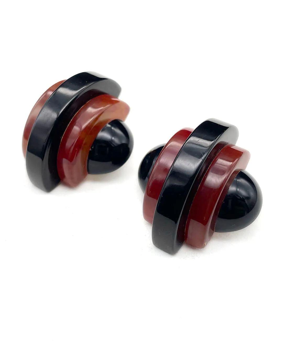 【USA輸入】ヴィンテージ アールデコ ブラック ダークレッド イヤリング/Vintage Art Deco Black Dark Red Clip On Earrings