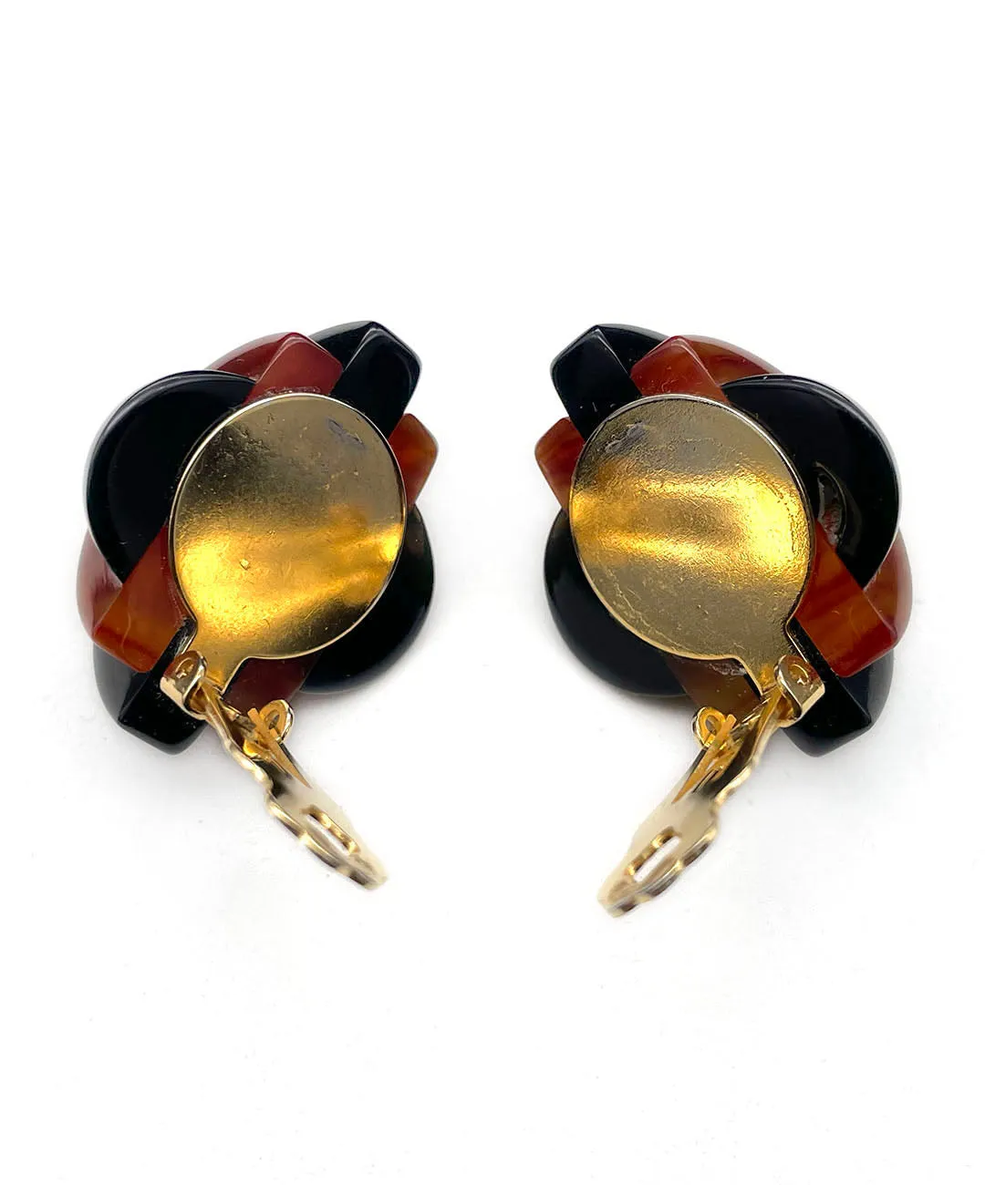 【USA輸入】ヴィンテージ アールデコ ブラック ダークレッド イヤリング/Vintage Art Deco Black Dark Red Clip On Earrings