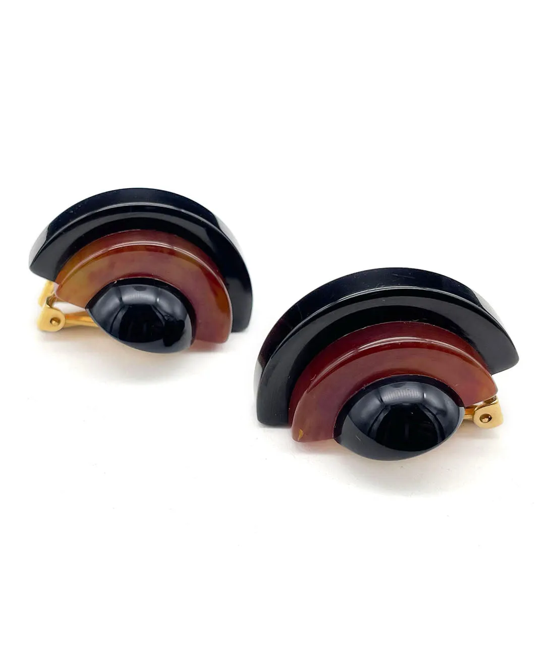 【USA輸入】ヴィンテージ アールデコ ブラック ダークレッド イヤリング/Vintage Art Deco Black Dark Red Clip On Earrings