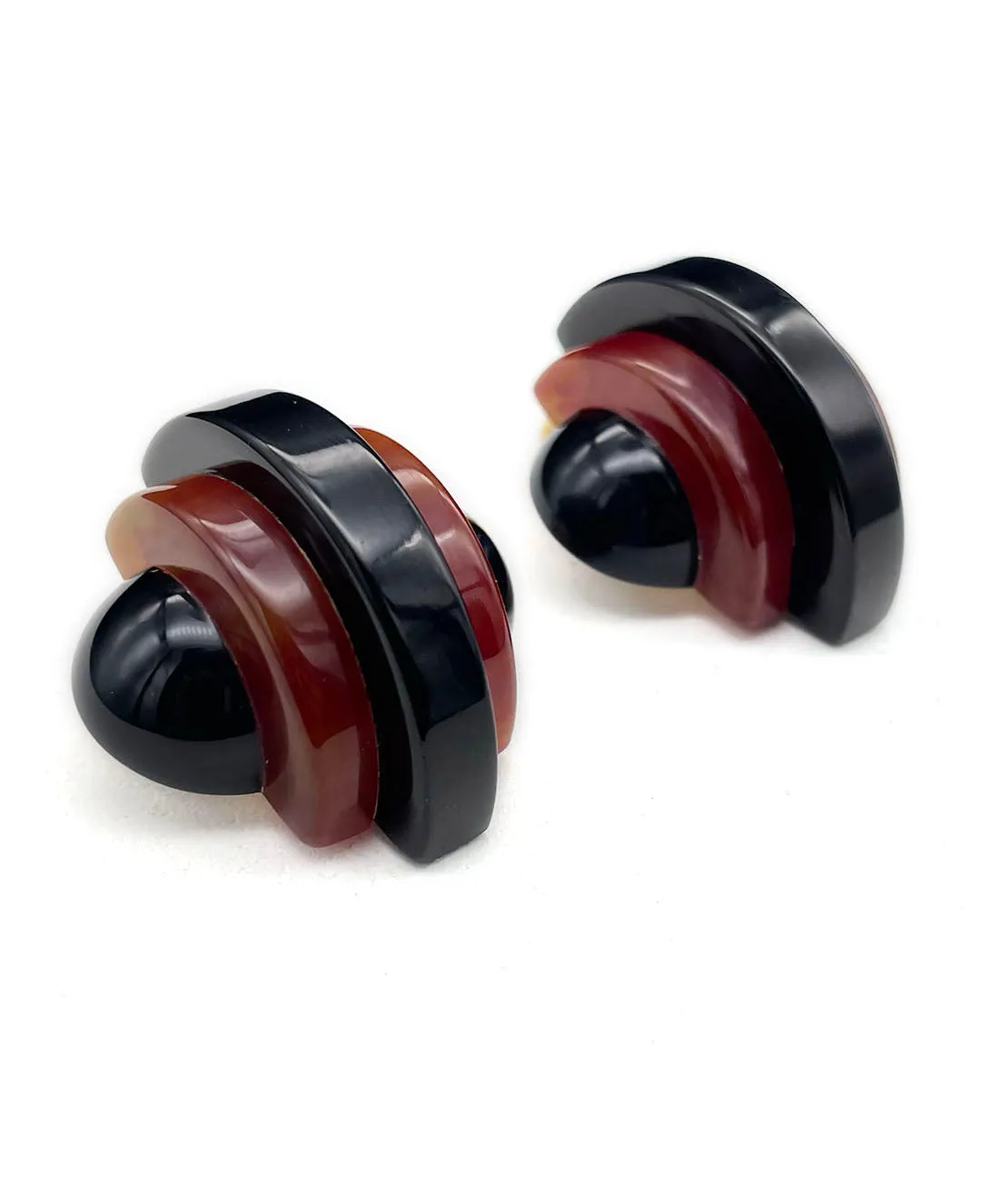 【USA輸入】ヴィンテージ アールデコ ブラック ダークレッド イヤリング/Vintage Art Deco Black Dark Red Clip On Earrings