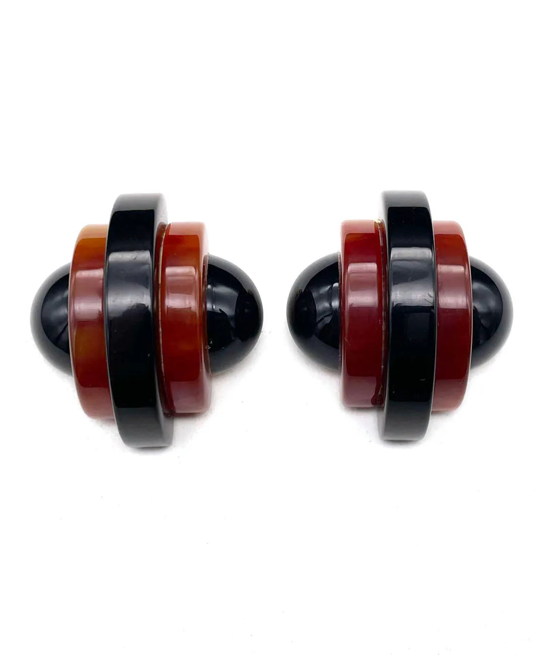 【USA輸入】ヴィンテージ アールデコ ブラック ダークレッド イヤリング/Vintage Art Deco Black Dark Red Clip On Earrings