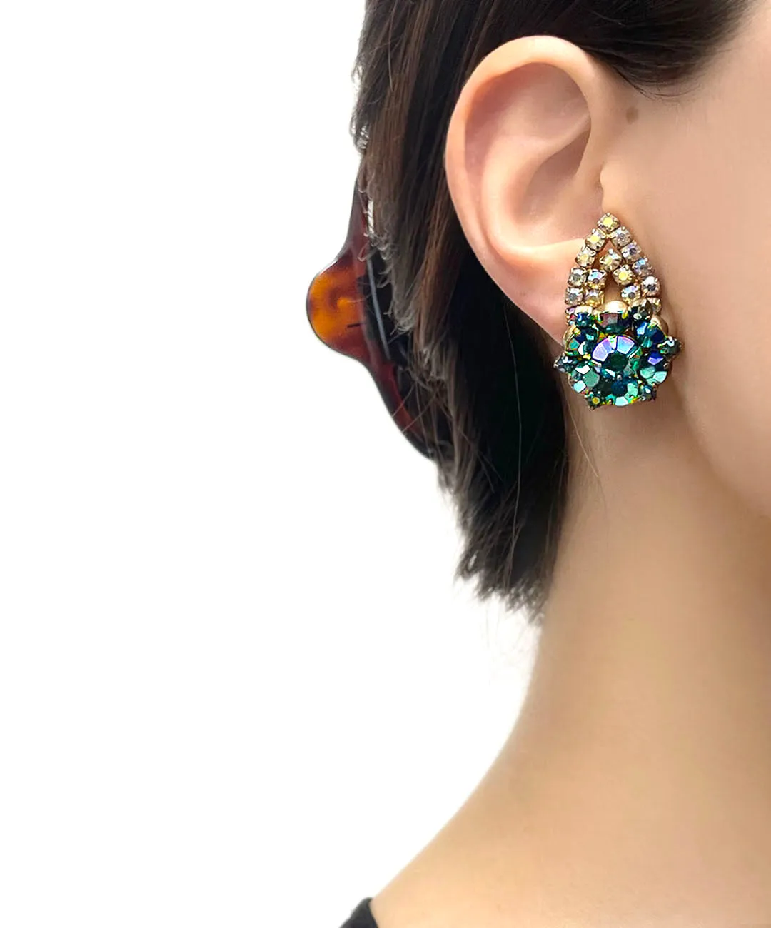 【USA輸入】ヴィンテージ エメラルド オーロラ ビジュー イヤリング/Vintage Emerald Aurora Bijou Clip On Earrings