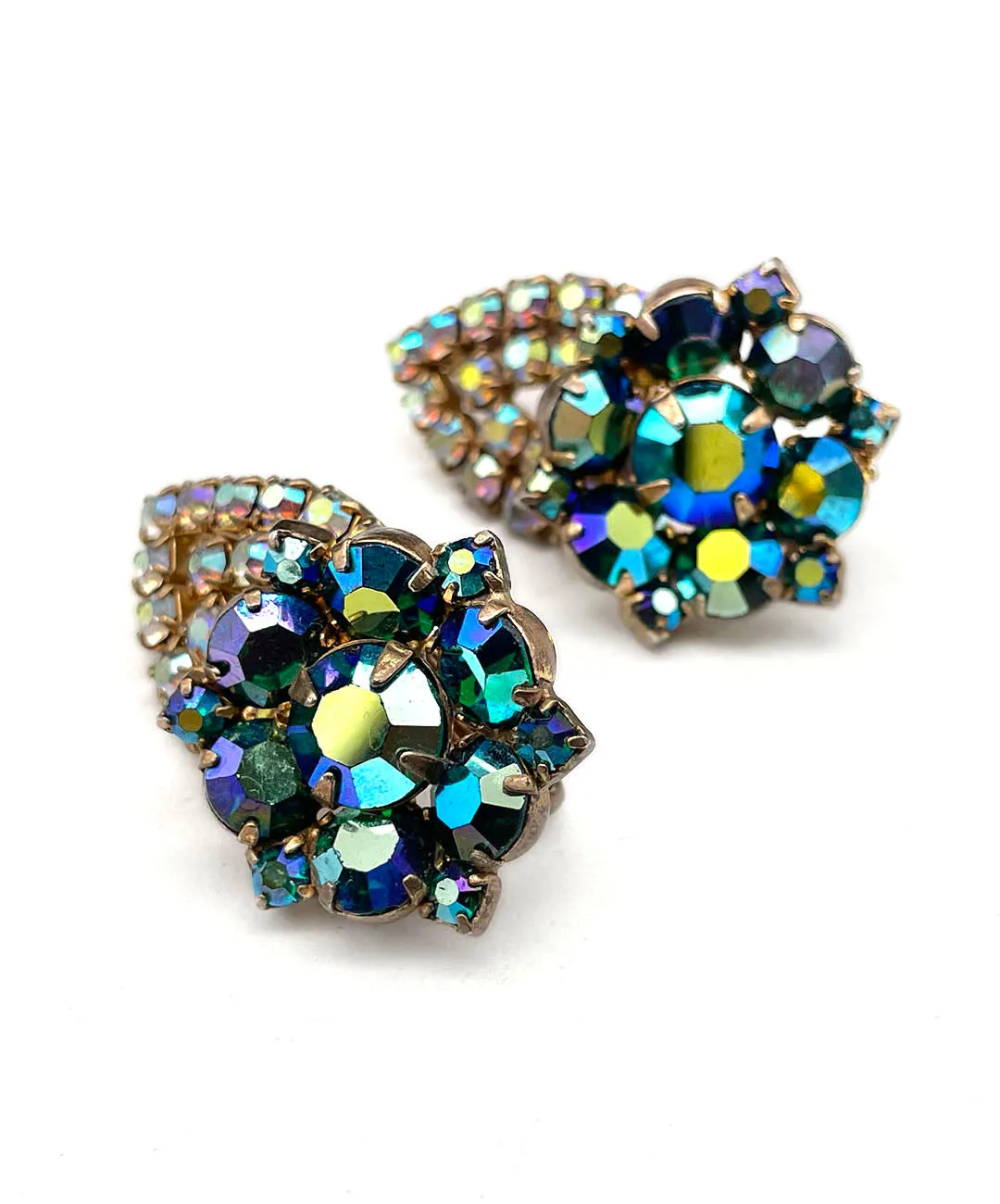 【USA輸入】ヴィンテージ エメラルド オーロラ ビジュー イヤリング/Vintage Emerald Aurora Bijou Clip On Earrings