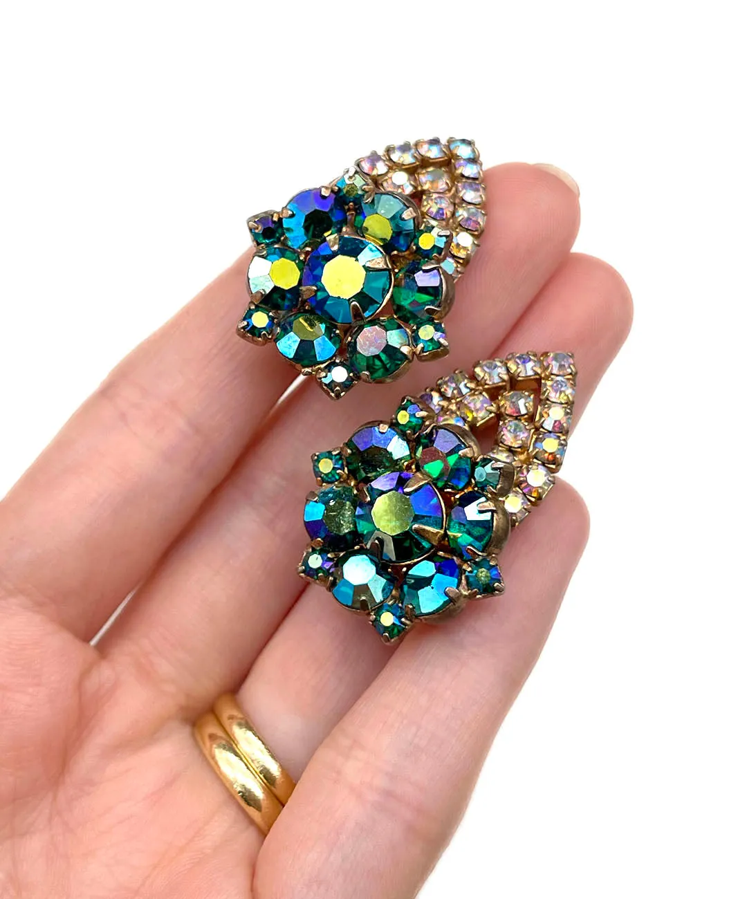 【USA輸入】ヴィンテージ エメラルド オーロラ ビジュー イヤリング/Vintage Emerald Aurora Bijou Clip On Earrings