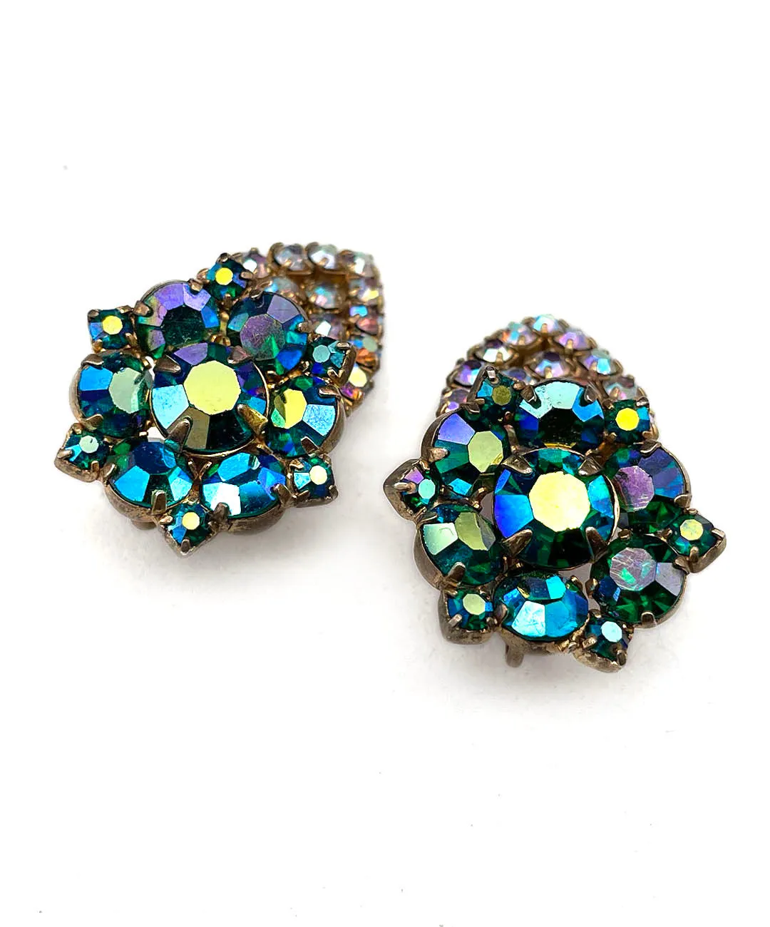 【USA輸入】ヴィンテージ エメラルド オーロラ ビジュー イヤリング/Vintage Emerald Aurora Bijou Clip On Earrings