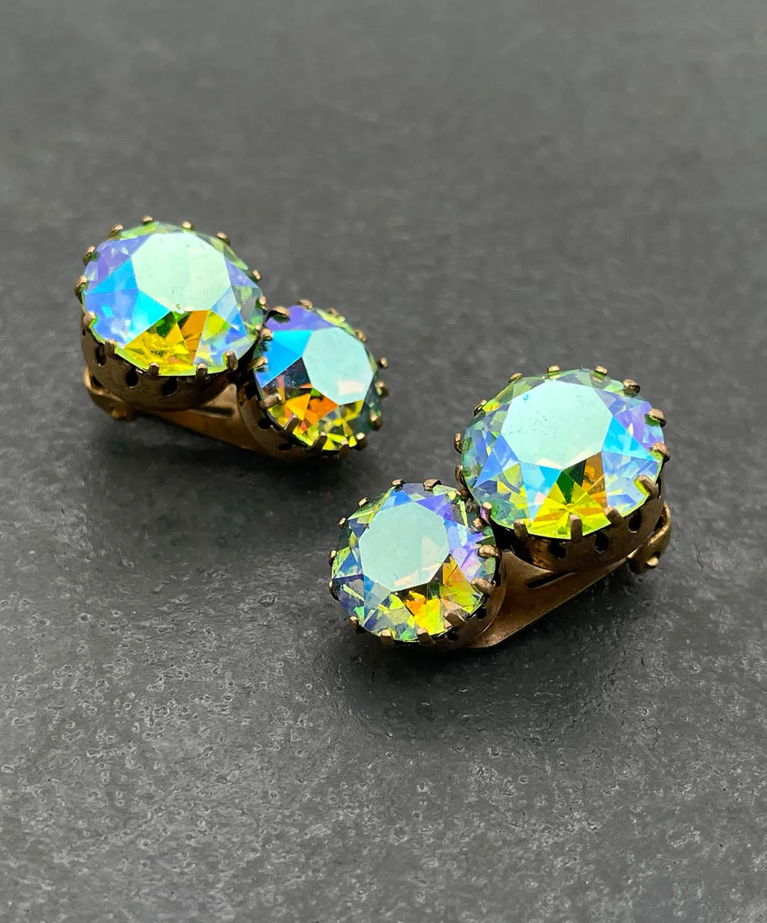 【USA輸入】ヴィンテージ オーストリア製 オーロラ ビジュー イヤリング/Vintage AUSTRIA Aurora Bijou Clip On Earrings