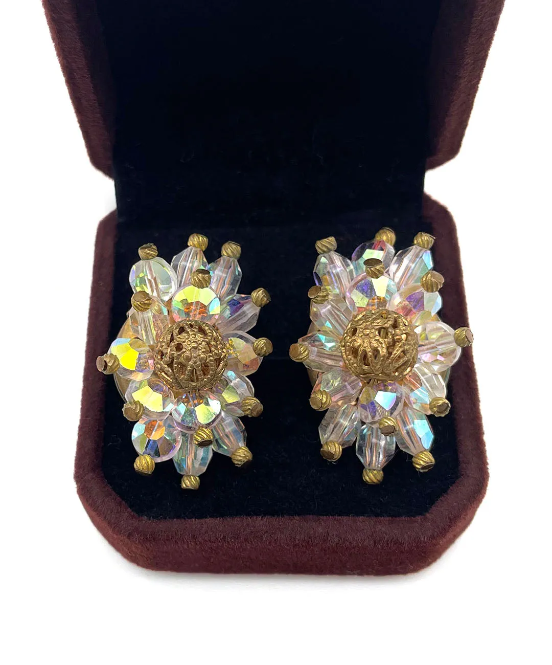 【USA輸入】ヴィンテージ  オーロラビーズ クラスター イヤリング/Vintage Aurora Beads Cluster Clip On Earrings