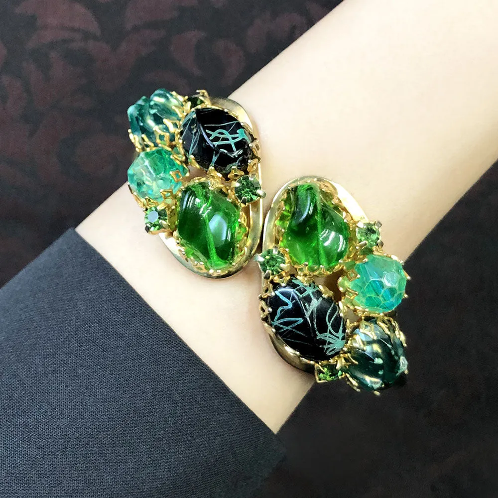 【USA輸入】ヴィンテージ グリーン ラインストーン ビーズ バングル/Vintage Green Rhinestones Beads Bangle