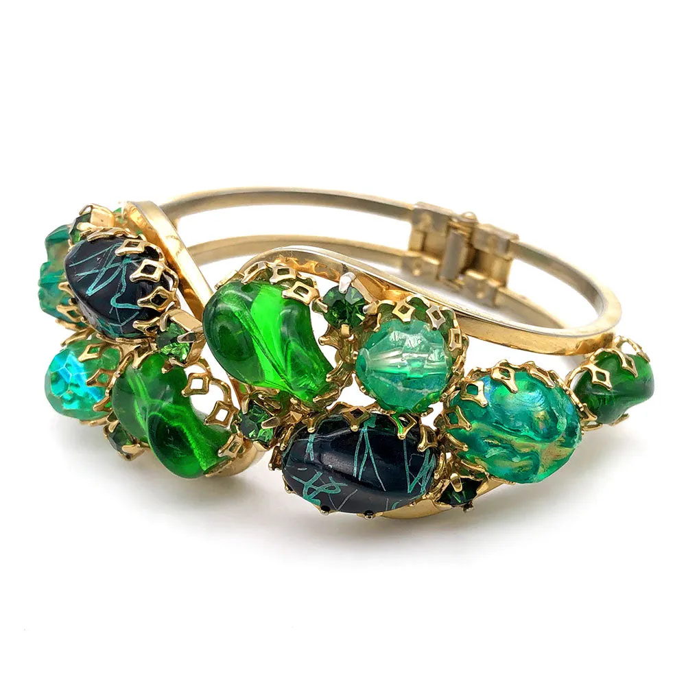 【USA輸入】ヴィンテージ グリーン ラインストーン ビーズ バングル/Vintage Green Rhinestones Beads Bangle