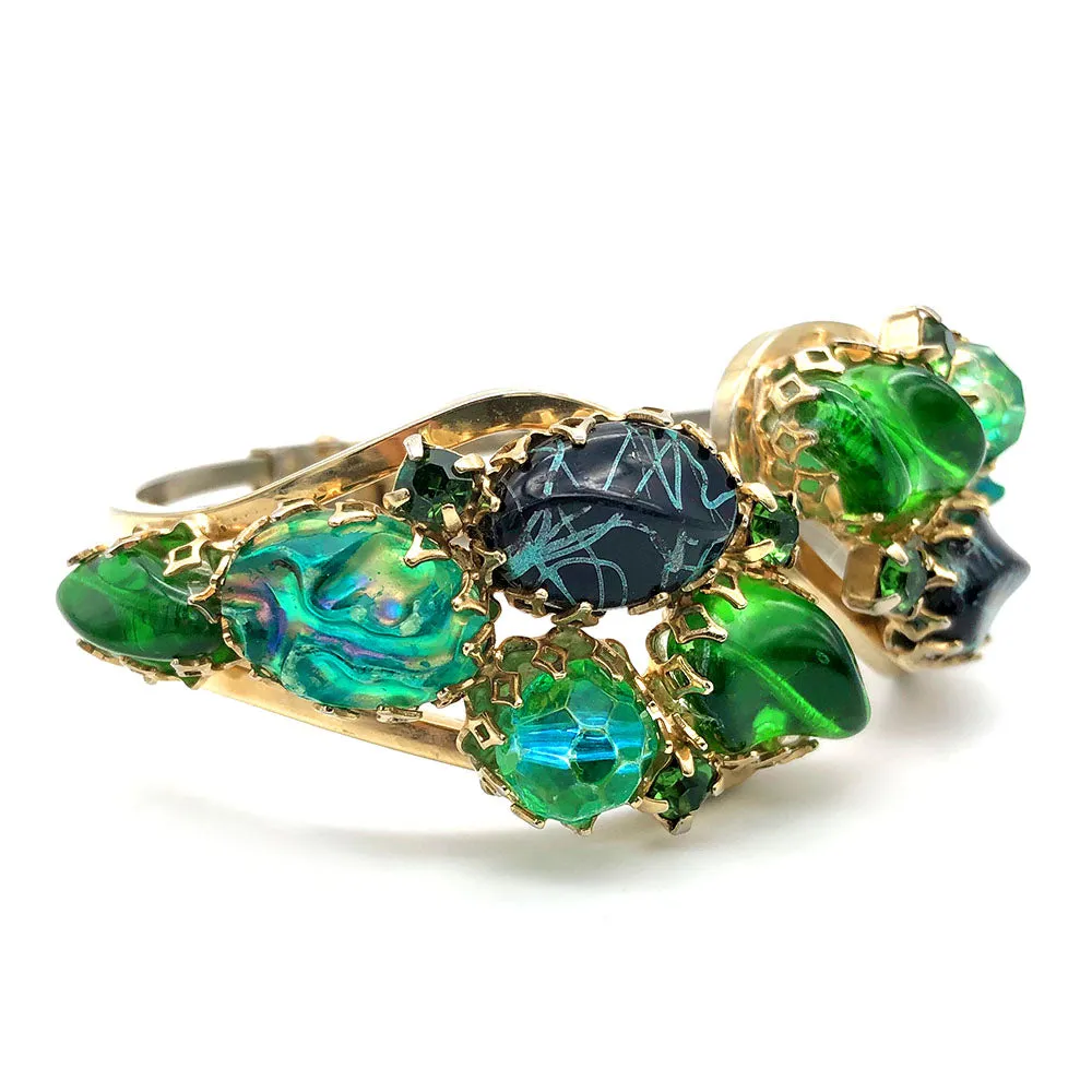 【USA輸入】ヴィンテージ グリーン ラインストーン ビーズ バングル/Vintage Green Rhinestones Beads Bangle