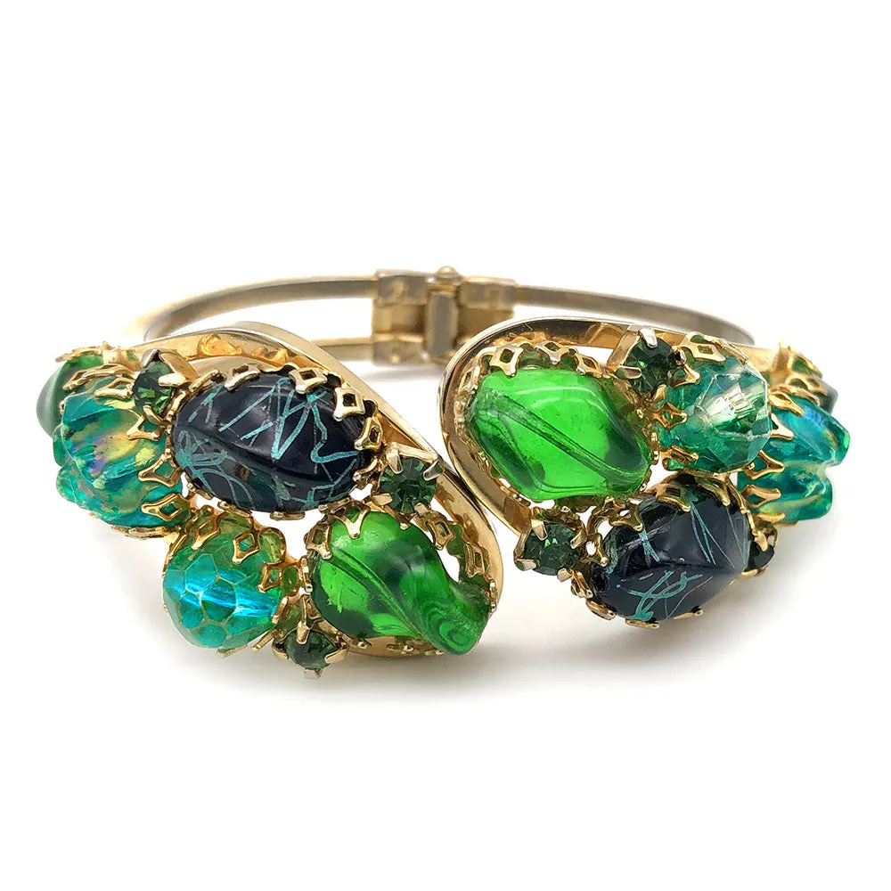 【USA輸入】ヴィンテージ グリーン ラインストーン ビーズ バングル/Vintage Green Rhinestones Beads Bangle