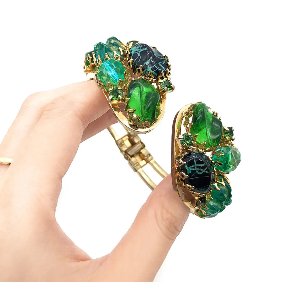 【USA輸入】ヴィンテージ グリーン ラインストーン ビーズ バングル/Vintage Green Rhinestones Beads Bangle