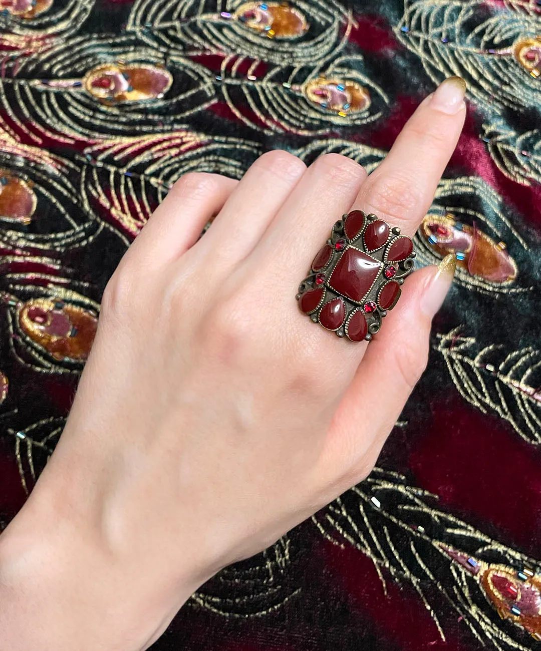 【USA輸入】ヴィンテージ ダークレッド エナメル ビジュー リング/Vintage Dark Red Enamel Bijou Ring