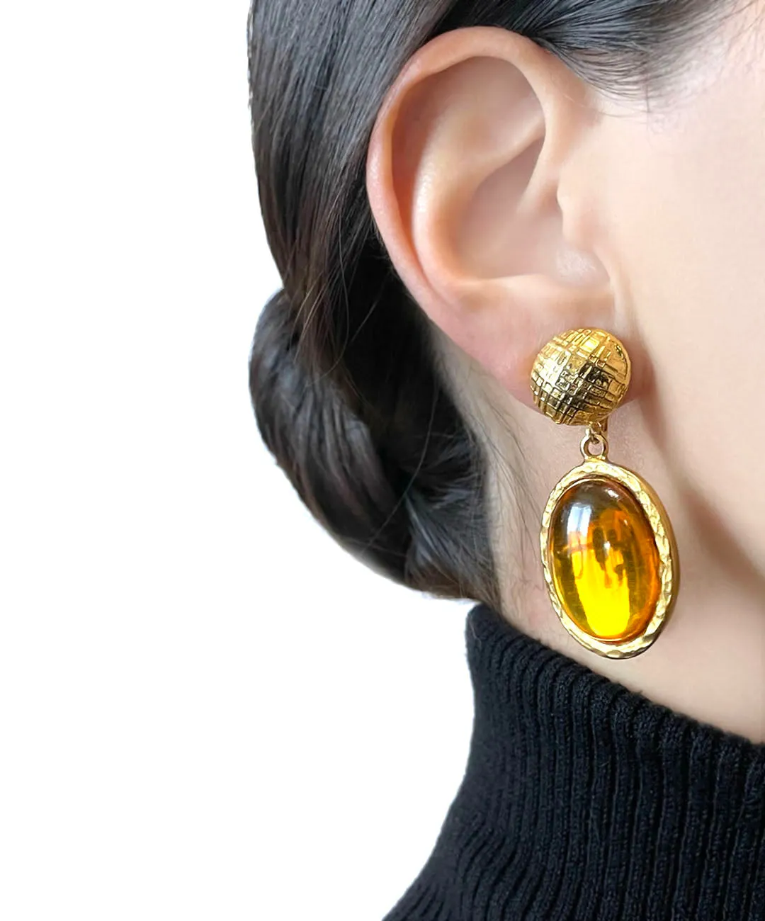 【USA輸入】ヴィンテージ  トパーズ カボション イヤリング/Vintage Topaz Cabochon Clip On Earrings