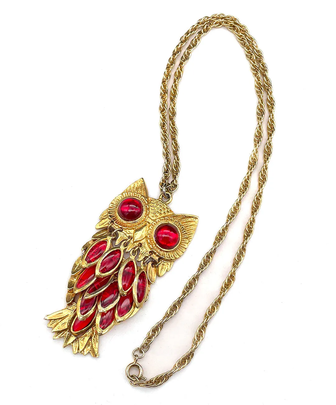 【USA輸入】ヴィンテージ ミミズク レッド カボション ネックレス/Vintage Owl Red Cabochon Necklace