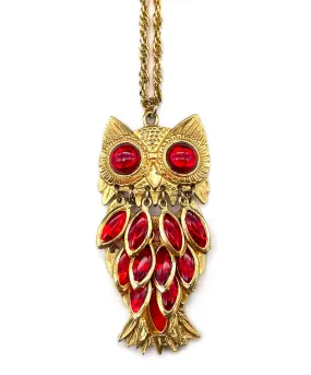 【USA輸入】ヴィンテージ ミミズク レッド カボション ネックレス/Vintage Owl Red Cabochon Necklace