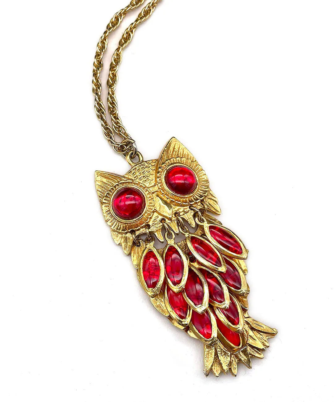 【USA輸入】ヴィンテージ ミミズク レッド カボション ネックレス/Vintage Owl Red Cabochon Necklace