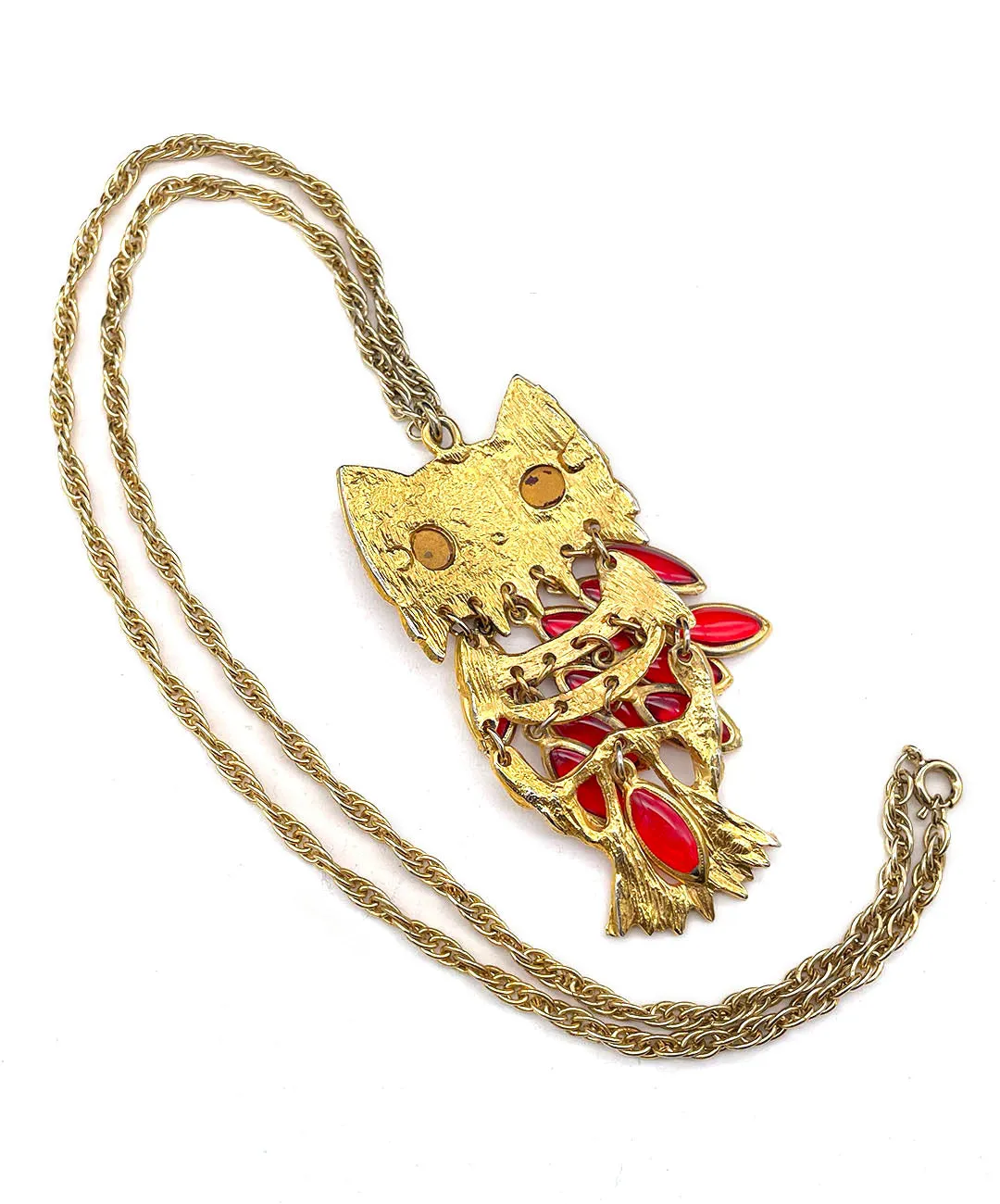 【USA輸入】ヴィンテージ ミミズク レッド カボション ネックレス/Vintage Owl Red Cabochon Necklace