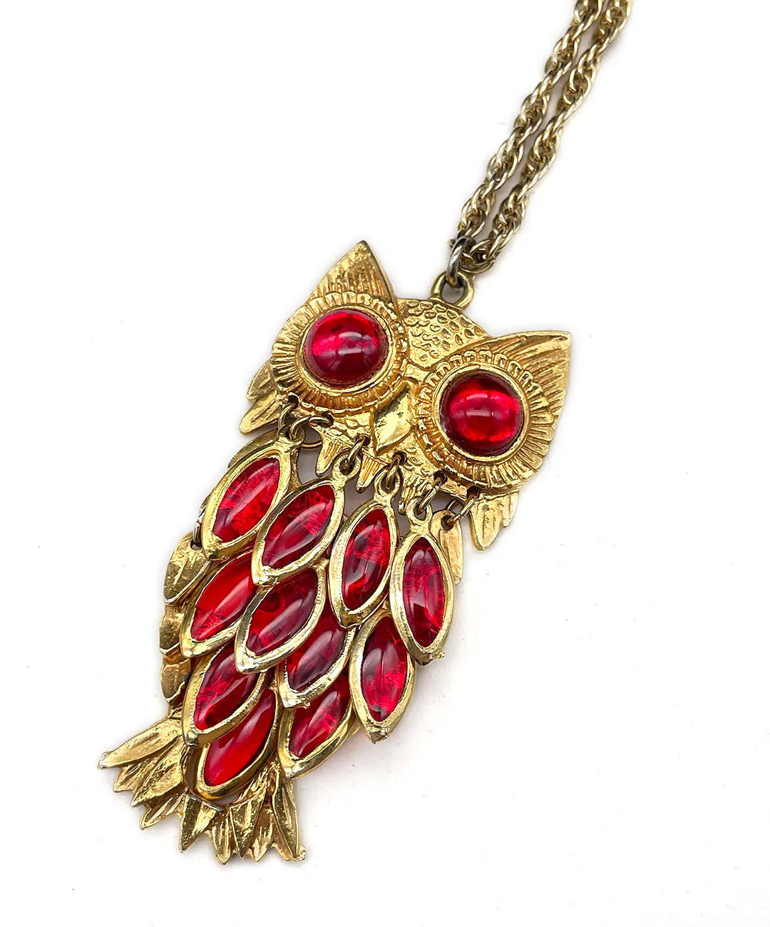 【USA輸入】ヴィンテージ ミミズク レッド カボション ネックレス/Vintage Owl Red Cabochon Necklace