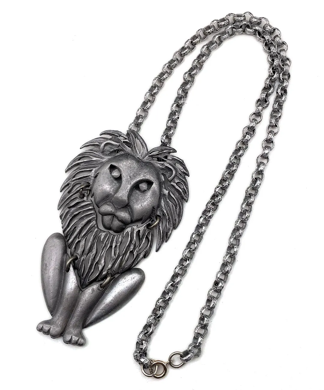 【USA輸入】ヴィンテージ ライオン マット シルバートーン ネックレス/Vintage Lion Matte Silver Necklace