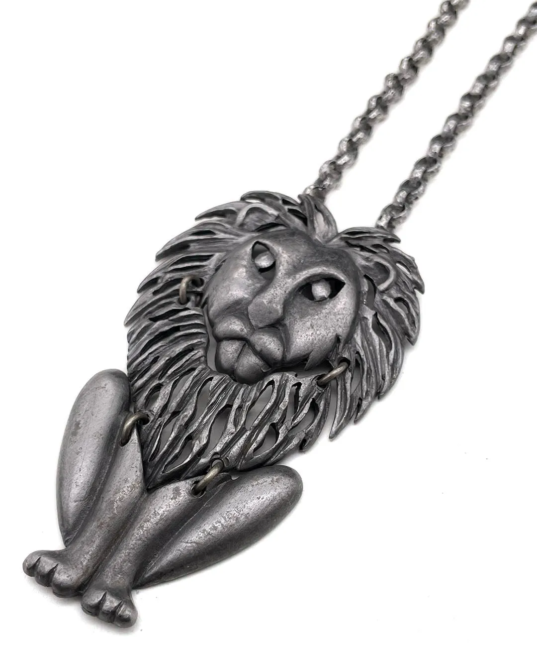 【USA輸入】ヴィンテージ ライオン マット シルバートーン ネックレス/Vintage Lion Matte Silver Necklace