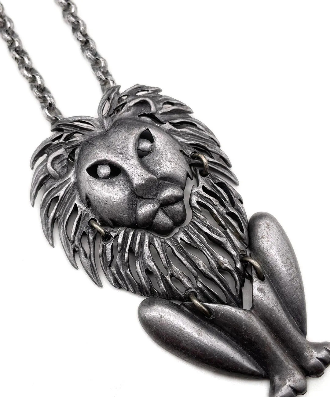 【USA輸入】ヴィンテージ ライオン マット シルバートーン ネックレス/Vintage Lion Matte Silver Necklace