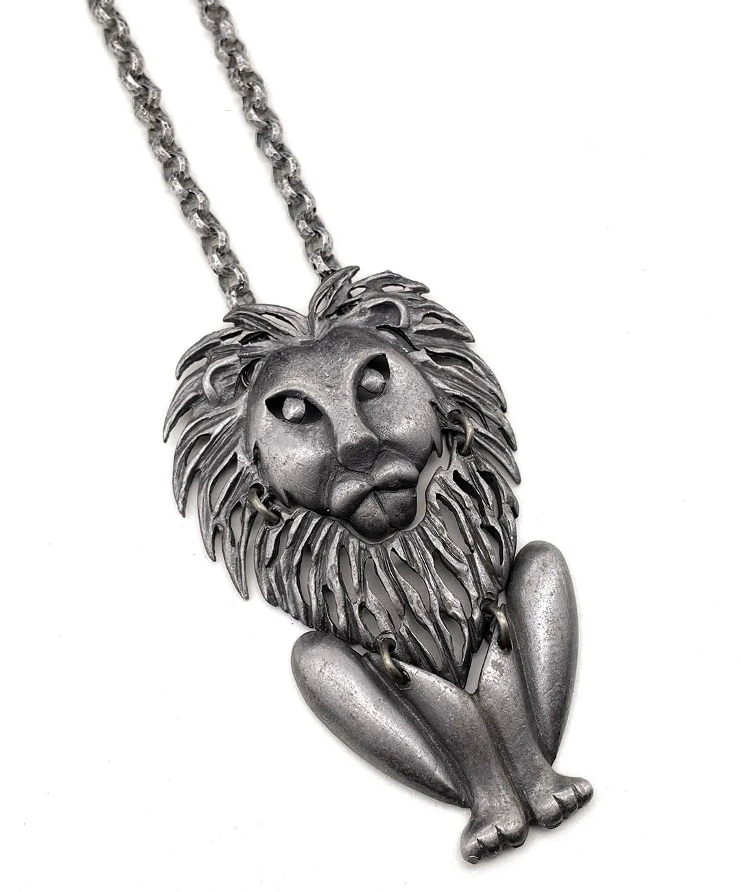 【USA輸入】ヴィンテージ ライオン マット シルバートーン ネックレス/Vintage Lion Matte Silver Necklace