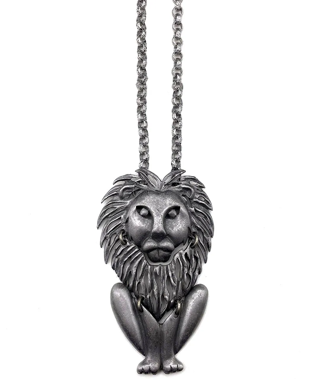 【USA輸入】ヴィンテージ ライオン マット シルバートーン ネックレス/Vintage Lion Matte Silver Necklace