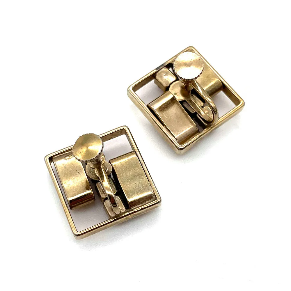 【USA輸入】ヴィンテージ レッド ビジュー スクエア イヤリング/Vintage Red Bijou Square Clip On Earrings