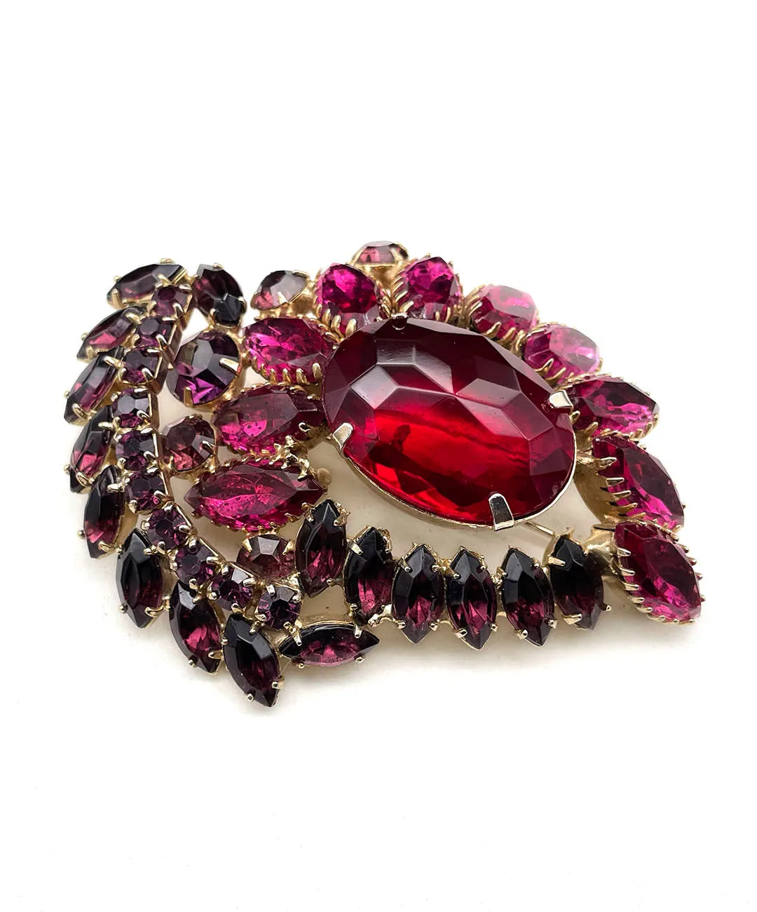 【USA輸入】ヴィンテージ レッド フューシャ ワイン ビジュー ブローチ/Vintage Red Fuchsia Wine Bijou Brooch