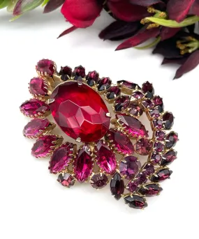 【USA輸入】ヴィンテージ レッド フューシャ ワイン ビジュー ブローチ/Vintage Red Fuchsia Wine Bijou Brooch