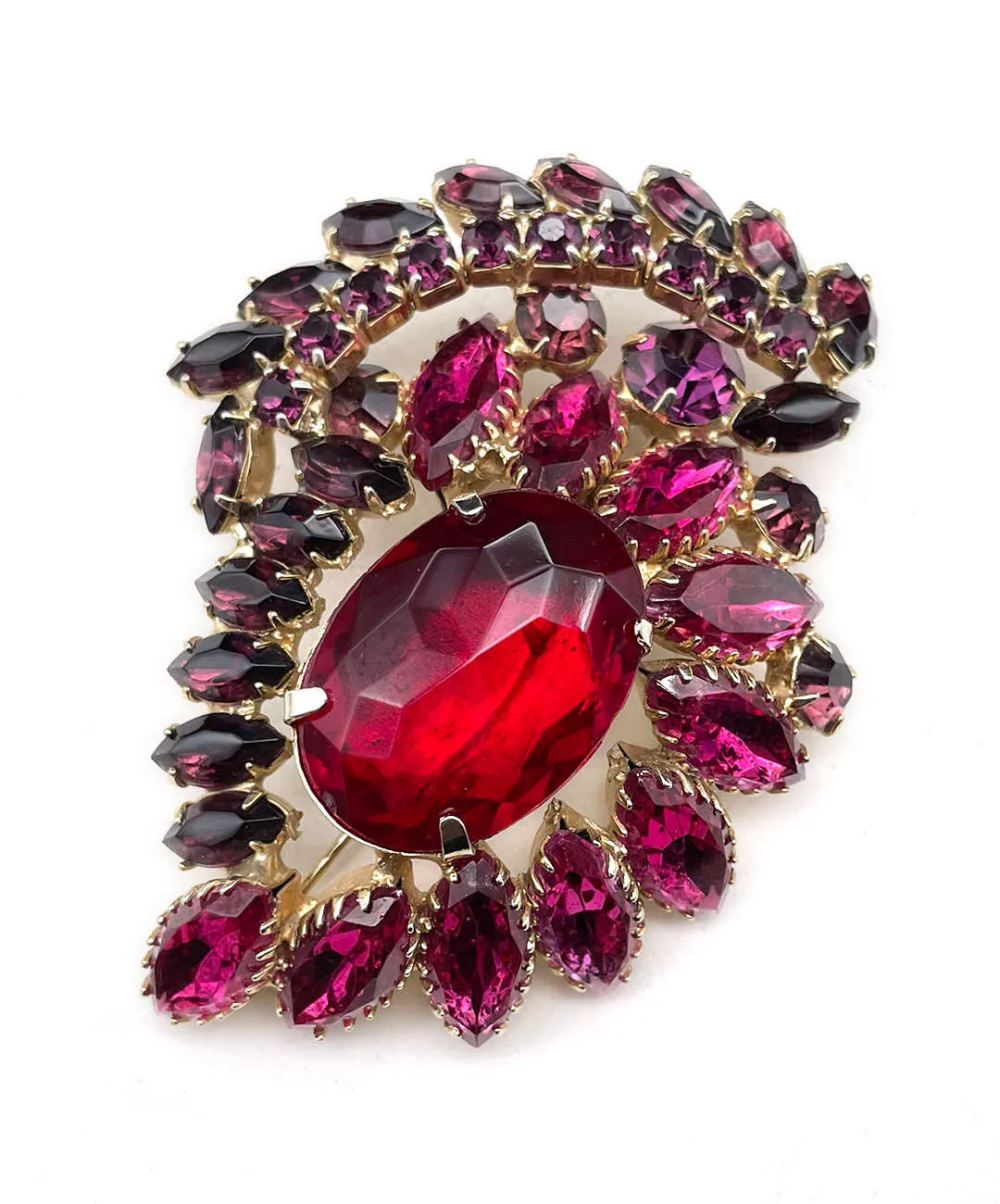 【USA輸入】ヴィンテージ レッド フューシャ ワイン ビジュー ブローチ/Vintage Red Fuchsia Wine Bijou Brooch