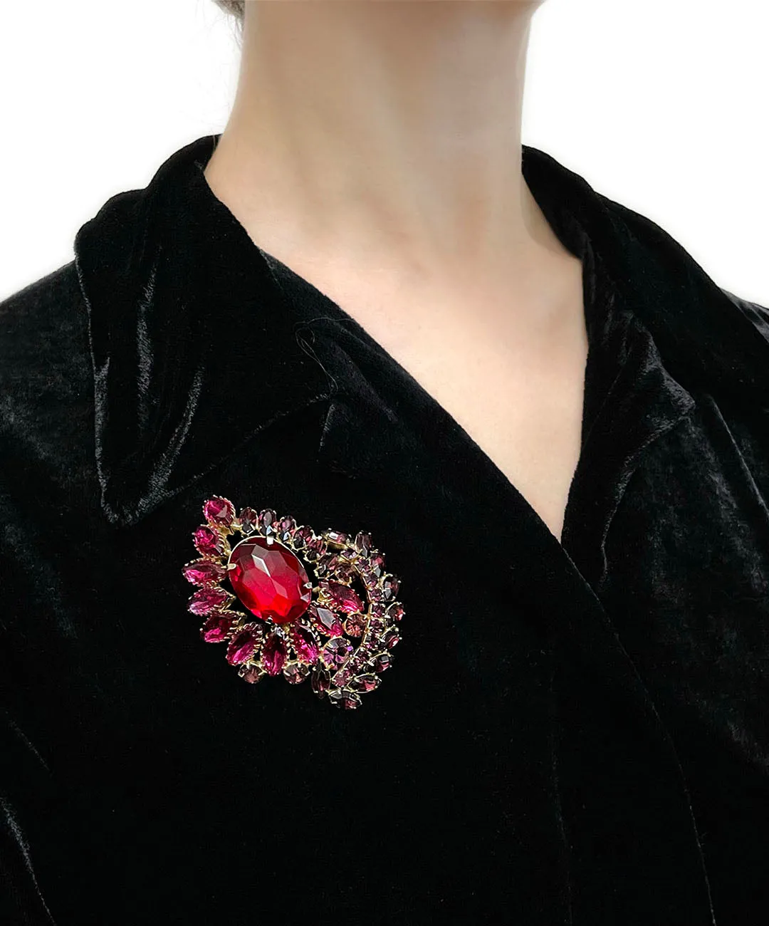 【USA輸入】ヴィンテージ レッド フューシャ ワイン ビジュー ブローチ/Vintage Red Fuchsia Wine Bijou Brooch