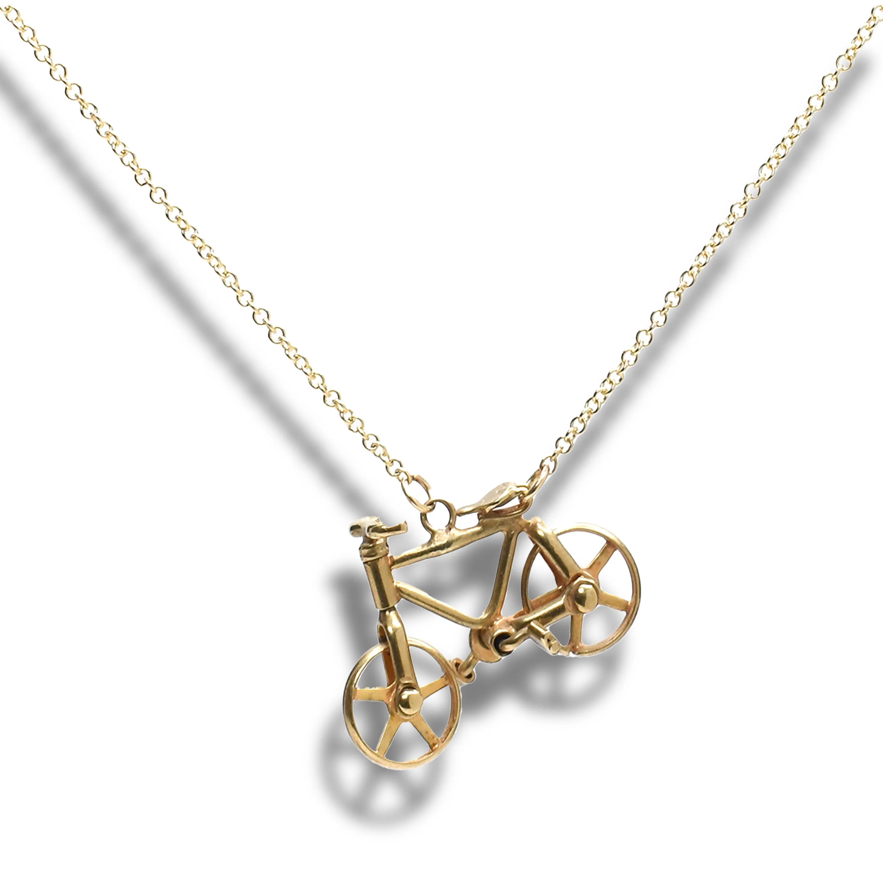 Vintage Bicycle Necklace •  14k yellow gold