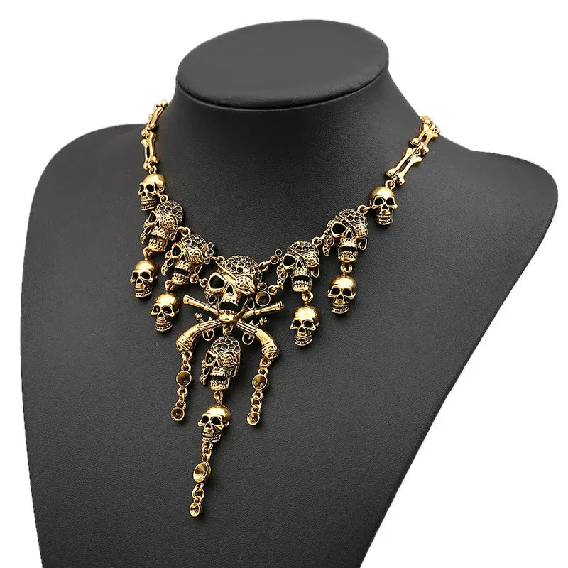 Vintage Skull Necklace: Punk Style Sweater Chain for Halloween Holiday Jewelry Accessories LJH22