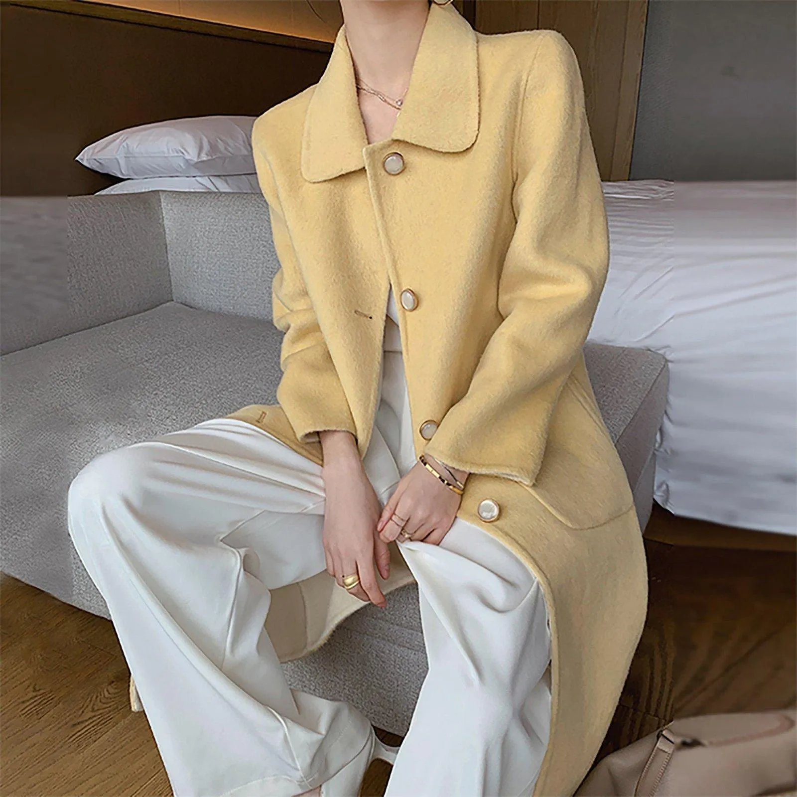 Women Double face Wool coat,Handmade Wool Coat,Blue wool coat,Yellow Wool coat,Winter Coat Women,Pink wool Coat,Wool long coat,Vivian7 W104