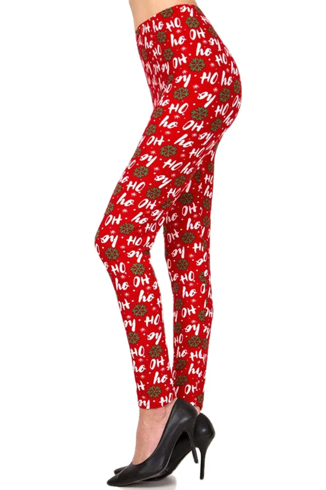 Women's 3X 5X Christmas Ho Ho Ho Snowflake Pattern Print Leggings