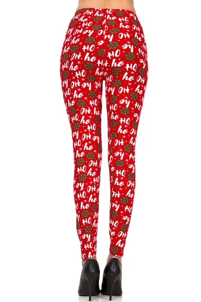 Women's 3X 5X Christmas Ho Ho Ho Snowflake Pattern Print Leggings