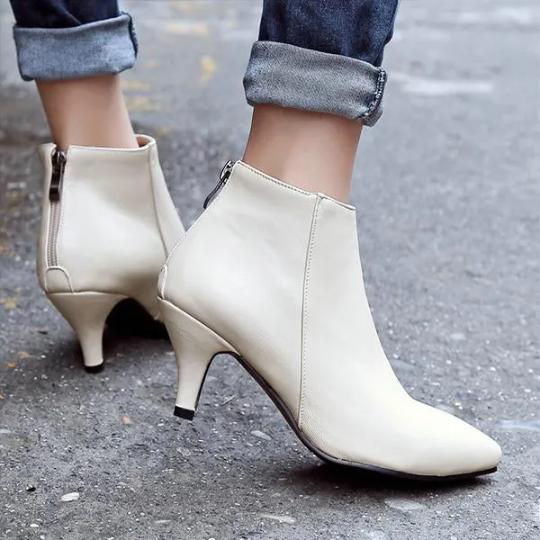 Women's Casual Simple Pointed Toe Low Heel Ankle Boots 93150297S