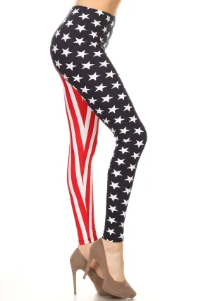 Women's Plus American Flag Star Stripe Pattern Printed Leggings