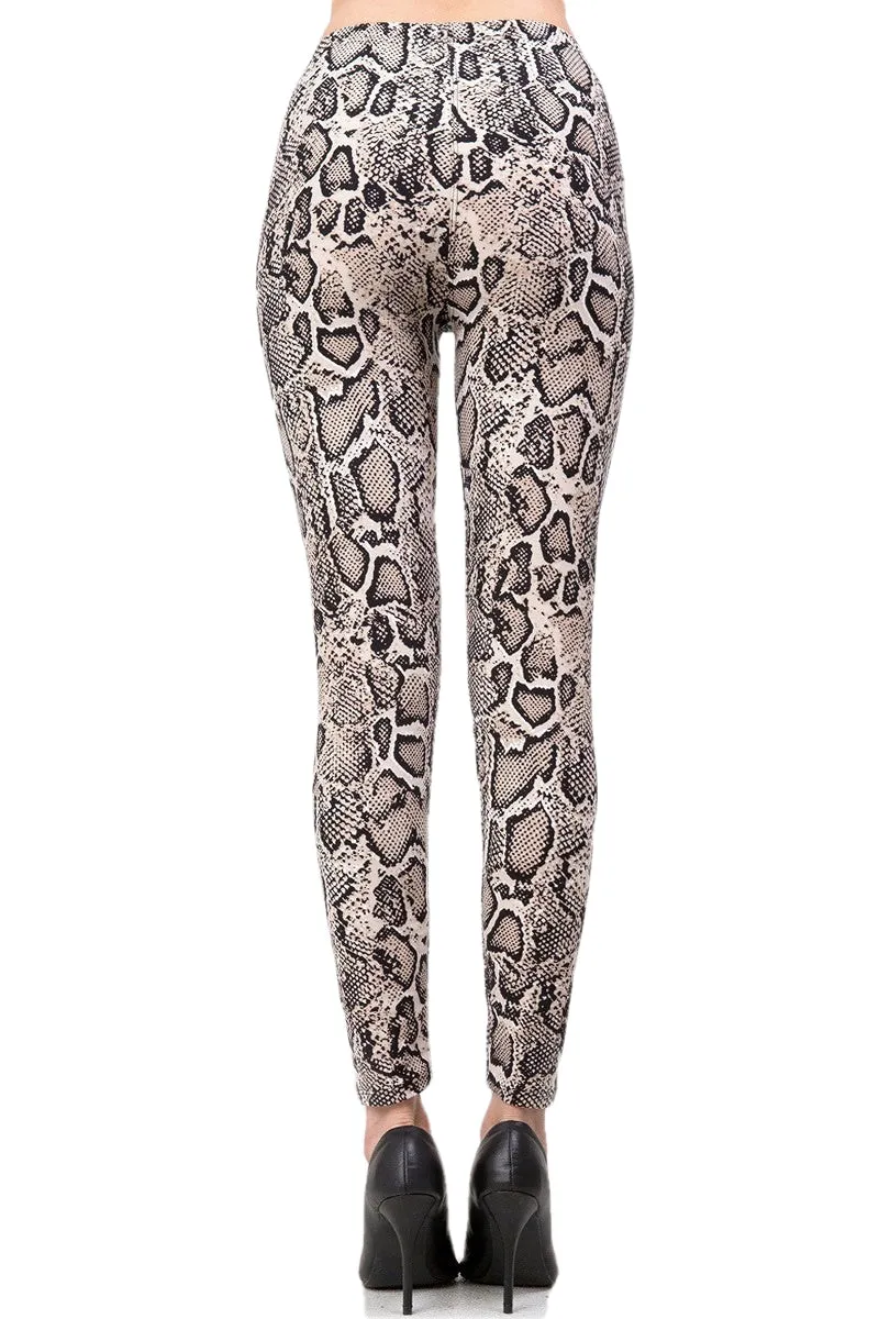 Women's Plus Snake Skin Animal Pattern Printed Leggings