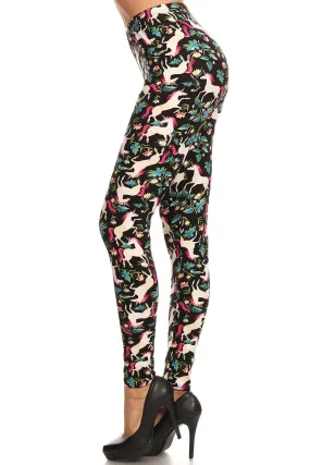 Women's Plus Unicorn Horse Flower Pattern Printed Leggings