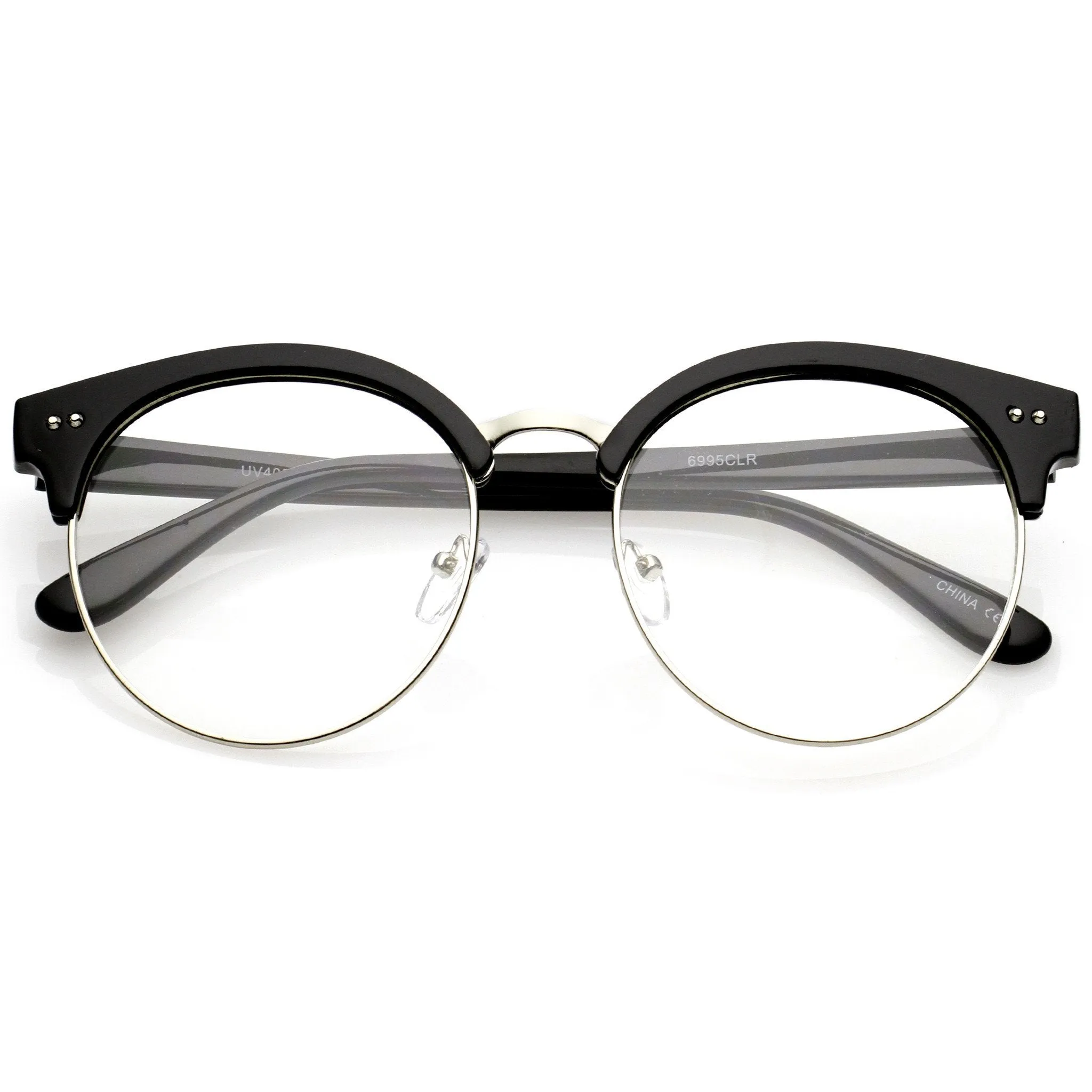 Women's Round Half Frame Clear Lens Cat Eye Glasses