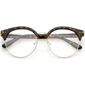 Women's Round Half Frame Clear Lens Cat Eye Glasses