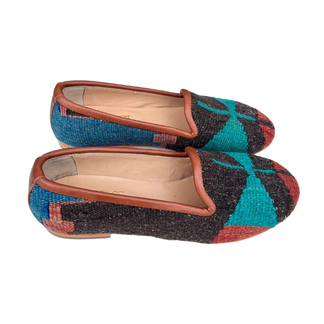 Women's Turkish Kilim Loafer | Black & Teal