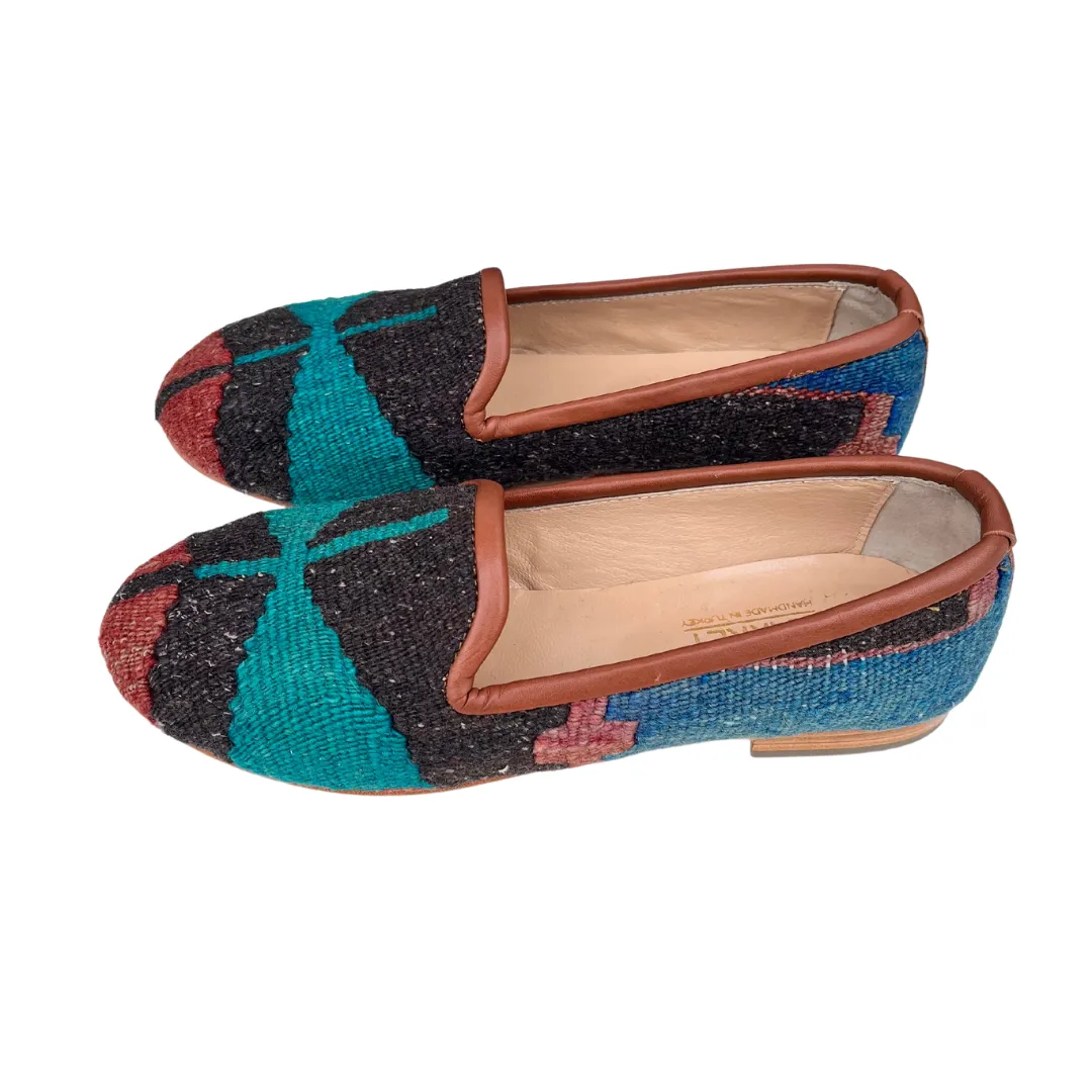 Women's Turkish Kilim Loafer | Black & Teal