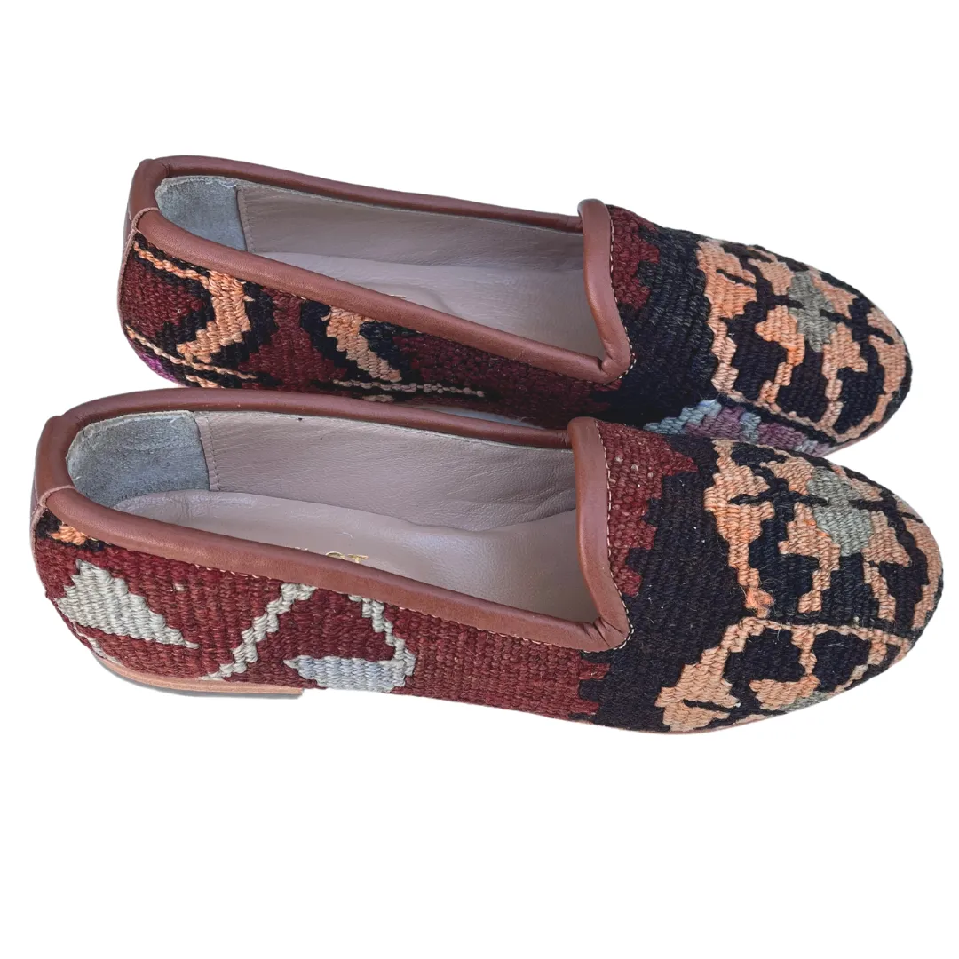 Women's Turkish Kilim Loafer Brown with Orange Pattern