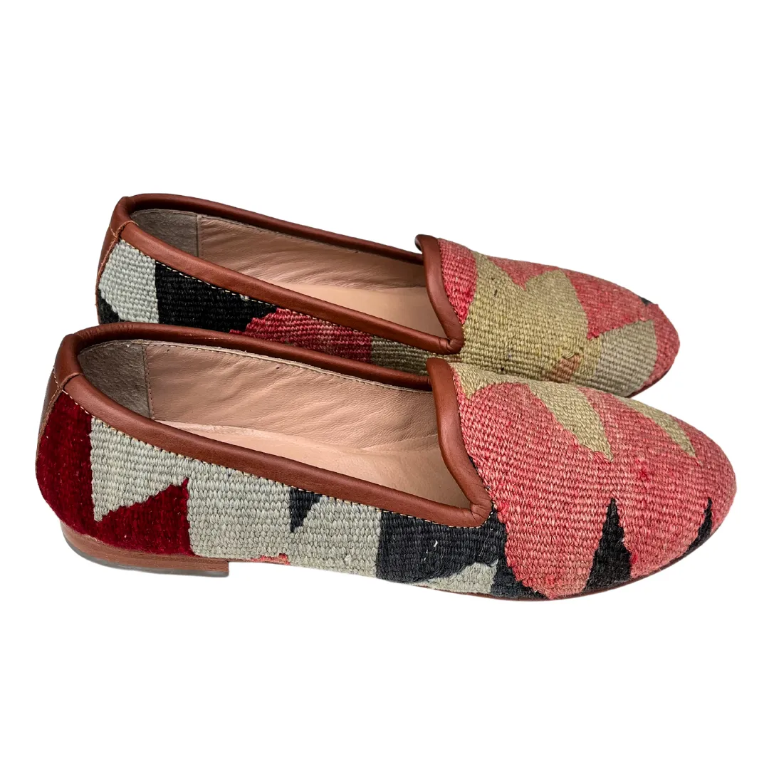 Women's Turkish Kilim Loafer Orange & Lime