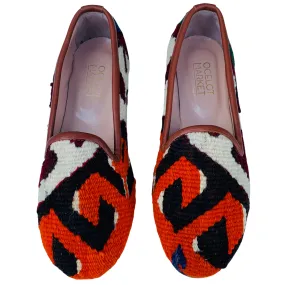 Women's Turkish Kilim Loafers | Orange & Black Pattern